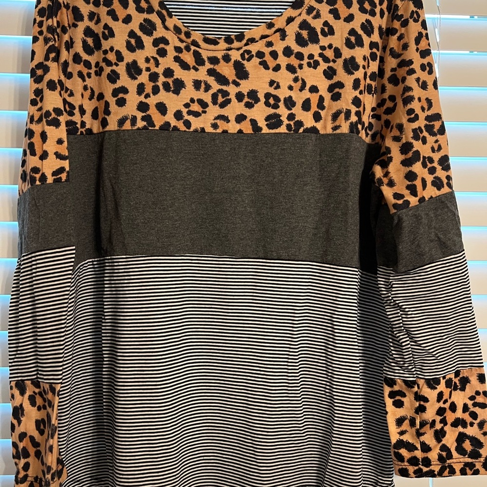 Leopard Print and Striped Women's Top